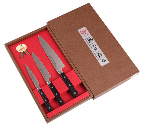 Набор из 3 кухонных ножей Satake Stainless Bolster HG8362, черный фото 1