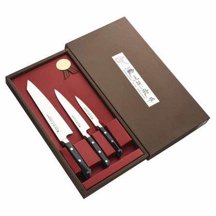Набор из 3 кухонных ножей Satake Stainless Bolster HG8369, черный фото 1