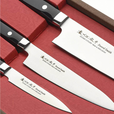 Набор из 3 кухонных ножей Satake Stainless Bolster HG8369, черный фото 3